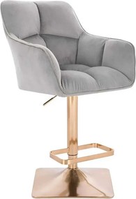 LuxuryForm DESIGN Barová stolička AMALFI VELUR na zlatej hranatej podstave - svetlo šedá