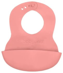 BABY ONO Nastaviteľný plastový podbradník s vreckom Baby Ono ružový
