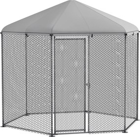 PawHut Kurník pre sliepky s hexagonálnym prístreškom 5 m² - sieťovaný výbeh, rozmery: 2,8L x 2,45Š x 2,46V - krytý priestor - pozinkovaná oceľ - pre 5
