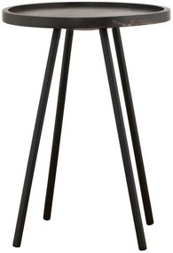Príručný stolík JUCO Ø40 cm čierny, mangové drevo, kovové nohy
