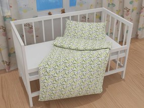 Biante Detské bavlnené posteľné obliečky do postieľky Sandra SA-426 Zelené vetvičky s lístkami na bielom Do postieľky 90x140 a 40x60 cm