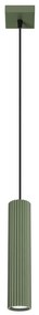 Závesné svietidlo Karbon, 1x olivovo zelené kovové tienidlo