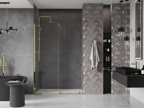 Mexen Velar, posuvné dvere do otvoru 130x200 cm, 8mm číre sklo, zlatá lesklá, 871-130-000-01-50