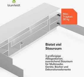 blumfeldt Perth Lowboard , TV skrinka, LED, 3 police, biela, 195 x 33 x 50 cm