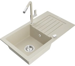 Mexen Pablo, 1-komorový granitový drez 752x436x161 mm a drezová batéria Flora, béžová, 6510-69-670401-09
