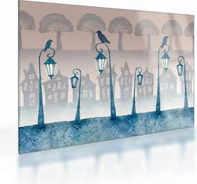 Sklenený obraz - Havrany strážiace mesto (70x50 cm)