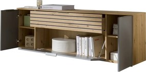 Obývacia stena Milan, dub artisan/sivá, s osvetlením