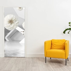 Fototapeta na dvere - Abstrakcia s bielymi kvetmi (95x205cm)