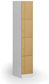 Šatníková skrinka s úložnými boxmi, 4 boxy, 1850 x 300 x 500 mm, cylindrický zámok, laminované dvere, buk