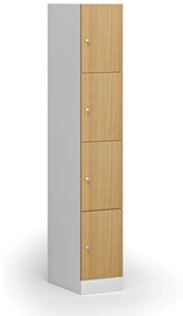 Šatníková skrinka s úložnými boxmi, 4 boxy, 1850 x 300 x 500 mm, cylindrický zámok, laminované dvere, buk