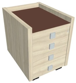 Mobilný kontajner Verno 47 x 60 cm so sklom, 4 zásuvky, agát / hnedá