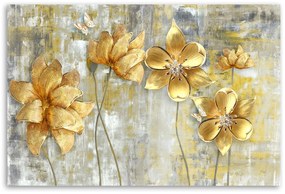 Obraz na plátně, Zlaté květiny a motýli - 60x40 cm