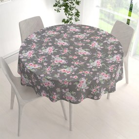 Biante Bavlnený okrúhly obrus Sandra SA-553 Ružové kvety na sivom Ø 50 cm