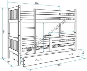 Poschodová posteľ CARINO - 190x80cm - Biela - Grafitová