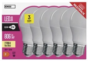 EMOS LED žiarovka E27, A60, 9W, teplá biela, 6ks