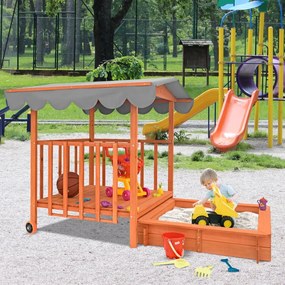 Pieskovisko s verandou HAPPY, 130x130x143 cm, hnedá/šedá Jurhan