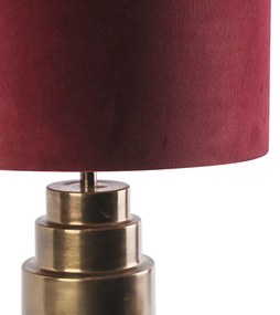 Stolná lampa v štýle Art Deco bronzová s tienidlom z zamatu červenej farby so zlatom 40 cm - Bruut