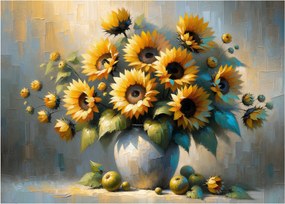Sklenený obraz – Váza so slnečnicami (70x50 cm)