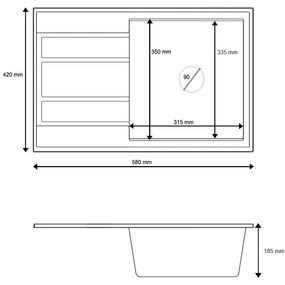 Gamma Modern 6040, 1-komorový granitový drez 580x420x185 mm s krátkym odkvapkávačom, biela, GMA-ZM-6040-WH