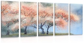 5-dielny obraz akvarelové kvitnúce stromy Varianta: 100x50