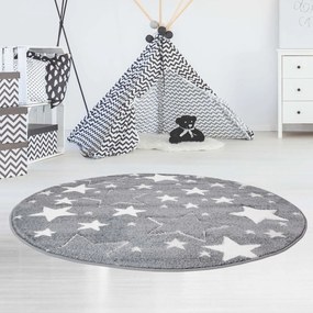 Dekorstudio Okrúhly detský koberec BEAUTY Sivé hviezdy