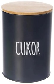 Dóza na potraviny, plechová, čierna, s bambusovým vekom, 1,3l, CUKOR