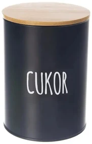 Dóza na potraviny, plechová, čierna, s bambusovým vekom, 1,3l, CUKOR