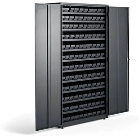 Kovová skriňa SUPPLY so 120 plastovými boxami REACH, kódový zámok