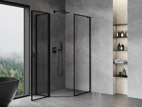 Mexen Mist L, päťuholníkový sprchový kút s krídlovými dverami, 80 x 90 cm, 8mm číre sklo, čierny profil, 8A8L-080-090-70-70-L