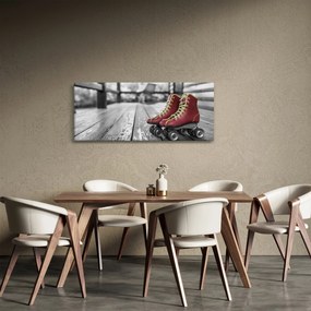 Obraz červených starých kolieskových topánok (120x50 cm)