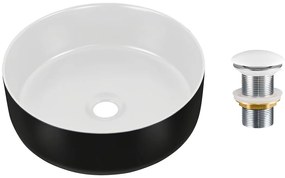 Súprava keramického umývadla s výpustom Jednoduché 36 cm biela/čierna