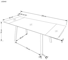 Jídelní rozkládací stůl LOZANO 140/200 cm černý mramor/ořech