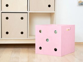 Ružový drevený úložný box DICE s číslami v štýle hracej kocky - Päťka
