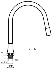 Aqualine Aqualine, Flexibilné výtokové ramienko k batérii, 470mm, 3/4", čierna mat, 43983