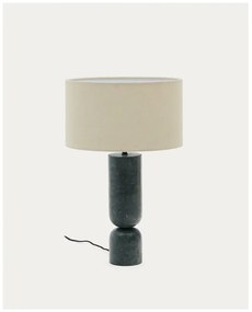Tmavozelená/béžová mramorová stolová lampa s textilným tienidlom (výška 57 cm) Vex – Kave Home