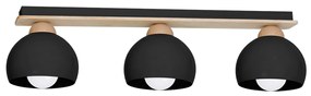 Stropné svietidlo Dama, 3x čierne kovové tienidlo, b/drevo