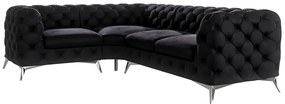 Čierna zamatová rohová pohovka (ľavý roh/do L) Chelsea – Ropez