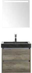 Kúpeľňový nábytkový set Dante 60 cm s umývadlom z prírodného kameňa a zrkadlom s LED osvetlením dub Nebraska