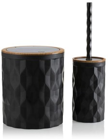 HowHomely Sada kúpeľňových doplnkov Reina 2, čierna/prvky s povrchovou úpravou v dekore dreva