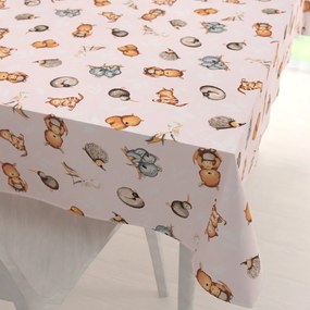 Biante Detský bavlnený obdĺžnikový obrus Sandra SA-533 Austrálske zvieratká na ružovom 80x120 cm