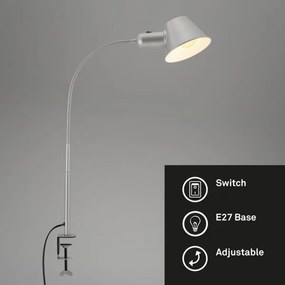 Brilo - Flexibilná stolná lampa s klipom 1xE27/10W/230V strieborná