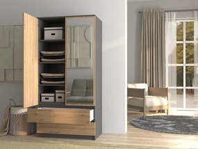 Šatníková skriňa SS-90 so zrkadlom 180 cm antracitová/dub artisan
