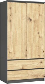 Skriňa CLP S 90 cm 2 dvere 2 zásuvky grafitová sivá/dub artisan