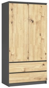 Skříň CLP S 90 cm 2 dveře 2 zásuvky grafitově šedá/dub artisan