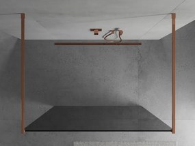 Mexen Kioto, priechodná sprchová zástena 100 x 200 cm, 8mm šedé sklo, 2x stabilizačná rozpera, ružové zlato, 800-100-002-60-40
