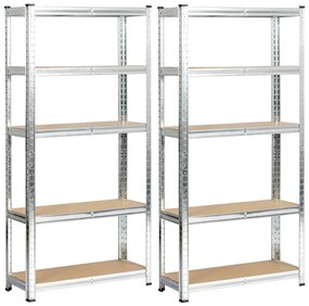 Sada 2 ks kovových regálů REGMET 70x30x154 cm stříbrná