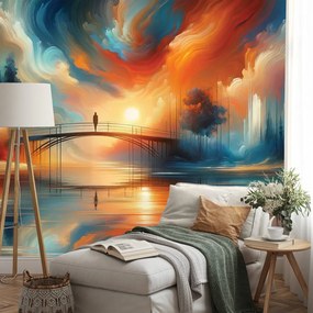 Tapeta farebný západ slnka nad mostom