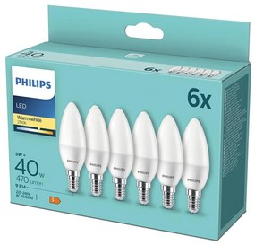 SADA 6x LED Žiarovka Philips B35 E14/5W/230V 2700K
