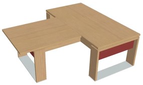 Stôl Verno+ S 200 x 220 cm s rokovacím prvkom, dub svetlý / červená