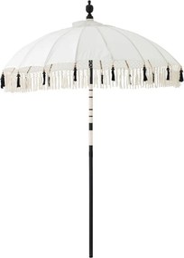 Biely slnečník so drevenou tyčou a strapcami Flavie Blue - ∅ 180*260 cm